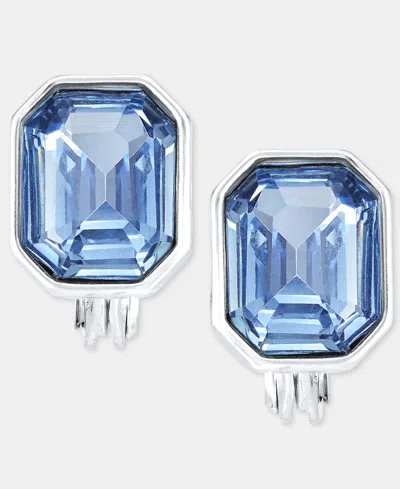 Anne Klein Emerald-cut Stone Clip-on Button Earrings In Blue