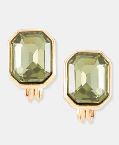 Anne Klein Emerald-cut Stone Clip-on Button Earrings In Green