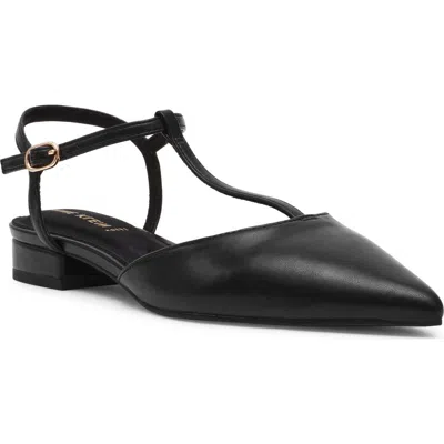 Anne Klein Emily Ankle Strap Pointed Toe Flat In Black