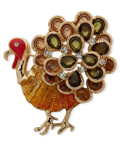 Anne Klein Enamel & Glass Stones Turkey Pin In Multi