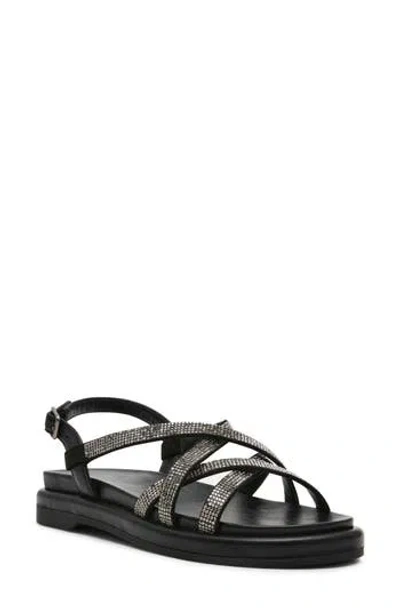 Anne Klein Esmeralda Strappy Sandal In Black Microsuede