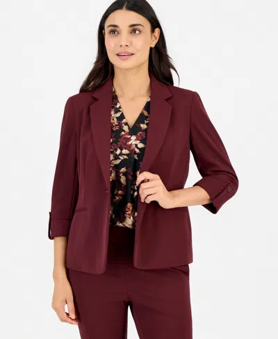 Anne Klein Essentials Ak Anne Klein Petite 3/4-sleeve One-button Blazer In Barolo
