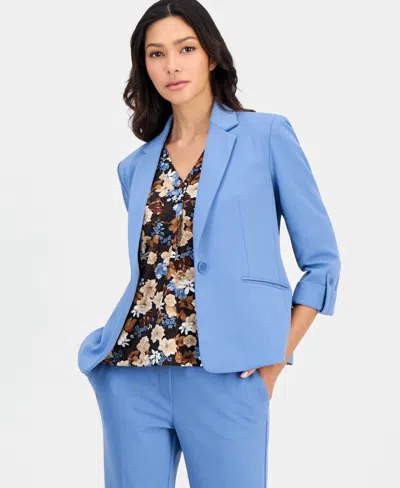 Anne Klein Essentials Ak Anne Klein Petite 3/4-sleeve One-button Blazer In Dutch Blue