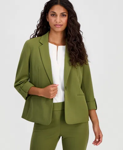 Anne Klein Essentials Ak Anne Klein Petite 3/4-sleeve One-button Blazer In Green