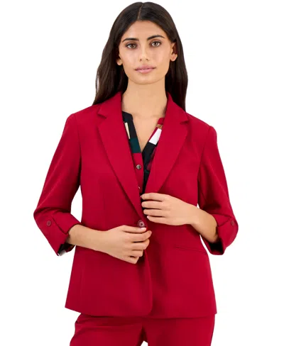 Anne Klein Essentials Ak Anne Klein Petite 3/4-sleeve One-button Blazer In Multi