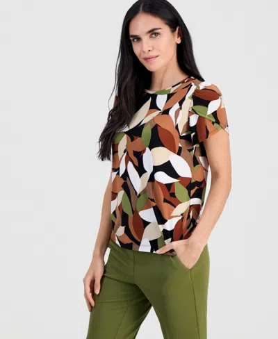 Anne Klein Essentials Ak Anne Klein Petite Crewneck Short-sleeve Printed Top In Multi