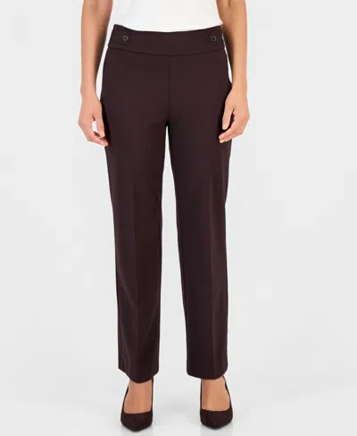 Anne Klein Essentials Ak Anne Klein Petite Mid-rise Side-tab Straight-leg Pants In Deep Mahogany