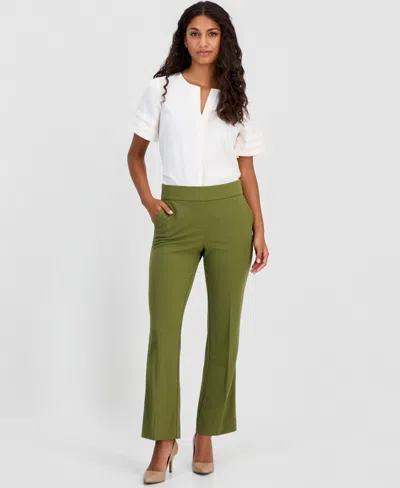Anne Klein Essentials Ak Anne Klein Petite Pull-on Straight-leg Pants In Green