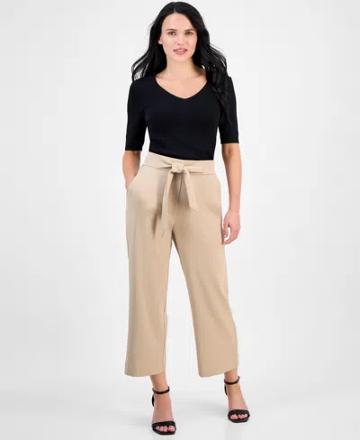 Anne Klein Essentials Ak Anne Klein Petite Tie-front Pull-on Wide-leg Pants In Brown