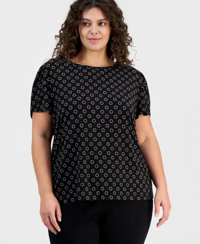 Anne Klein Essentials Ak Anne Klein Plus Size Crewneck Tulip-sleeve Top In Multi
