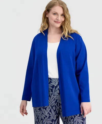 Anne Klein Essentials Ak Anne Klein Plus Size Open-front Cardigan In Blue