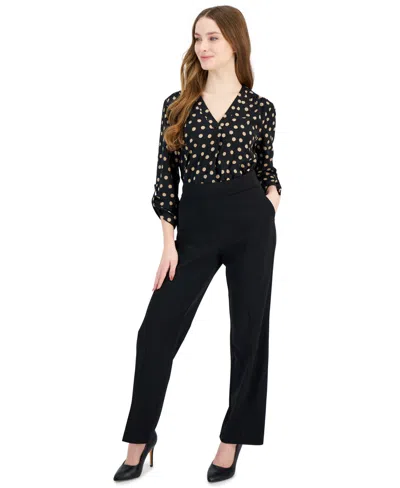 Anne Klein Essentials Ak Anne Klein Plus Size Pull-on Mid-rise Straight-leg Pants In Anne Black