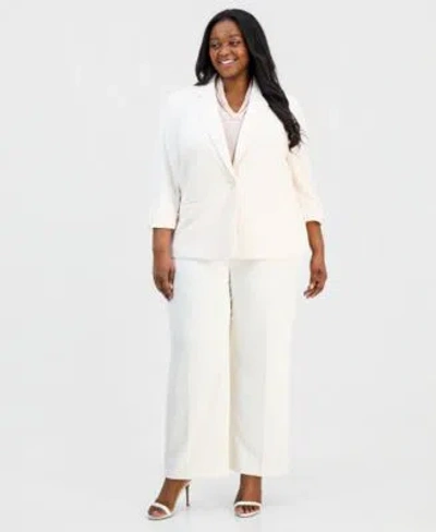 Anne Klein Essentials Anne Klein Cool Crepe One Button Jacket Pull On Seamed Wide Leg Pant In White Dove