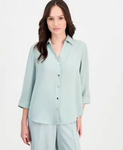 Anne Klein Essentials Petite 3 4 Sleeve Crepe Blouse In Green