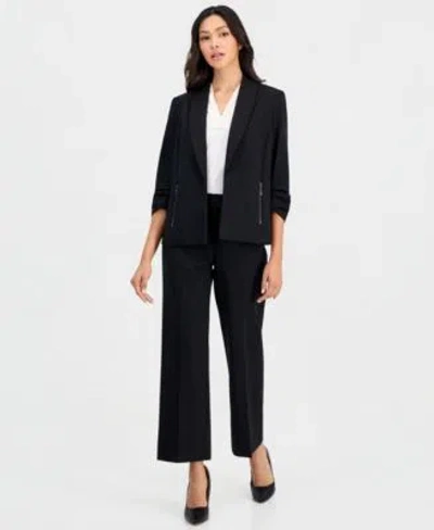 Anne Klein Essentials Petite 3 4 Sleeve Open Front Jacket Pull On Wide Leg Pants In Anne Black