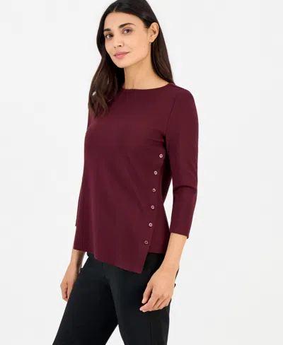 Anne Klein Essentials Petite 3/4-sleeve Asymmetrical Button Top In Borolo