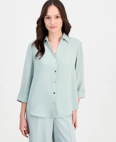 Anne Klein Essentials Petite 3/4-sleeve Crepe Blouse In Green