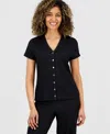 Anne Klein Essentials Petite Button-front Blouse In Black