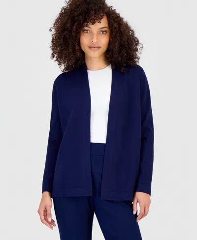 Anne Klein Essentials Petite Chatham Open-front Cardigan In Gray