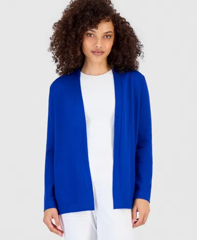 Anne Klein Essentials Petite Chatham Open-front Cardigan In Santorini Blue