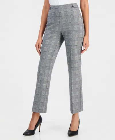 Anne Klein Essentials Petite Check Pull-on Cropped & Ankle Pants In Anne Black,white Dove