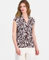 Anne Klein Essentials Petite Collared Button-front Top In Brown
