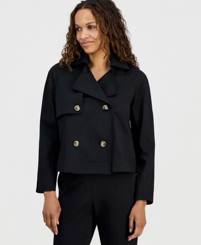 Anne Klein Essentials Petite Cropped Trench Jacket In Black