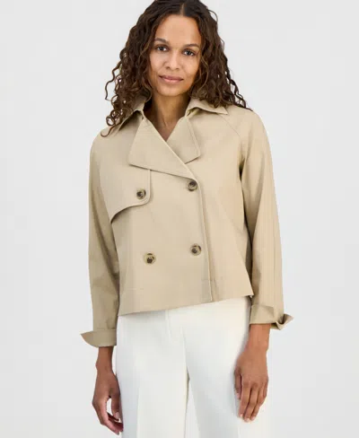 Anne Klein Essentials Petite Cropped Trench Jacket In Brown