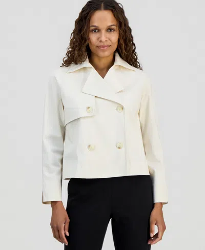 Anne Klein Essentials Petite Cropped Trench Jacket In White