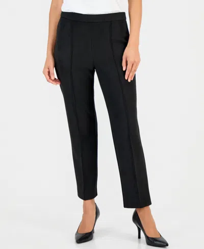 Anne Klein Essentials Petite Faux Suede Pull-on Straight-leg Pintuck Pants In Anne Black