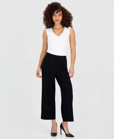 Anne Klein Essentials Petite High Rise Cropped Pull-on Pants In Black