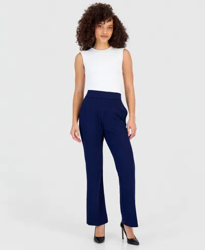 Anne Klein Essentials Petite High Rise Pull-on Pants In Gray