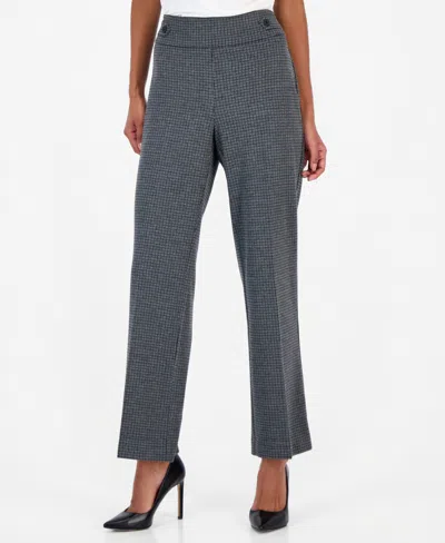 Anne Klein Essentials Petite Houndstooth Pull-on Wide-leg Pants In Heather Grey Multi