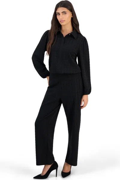Anne Klein Essentials Petite Houndstooth Stretch Wide-leg Pants In Black