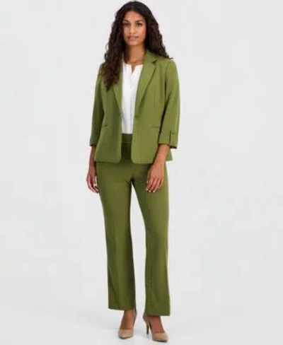 Anne Klein Essentials Petite Knit Roll Tab Blazer Pull On Knit Trousers In Anne Black