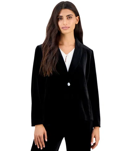 Anne Klein Essentials Petite One-button Velvet Blazer In Black