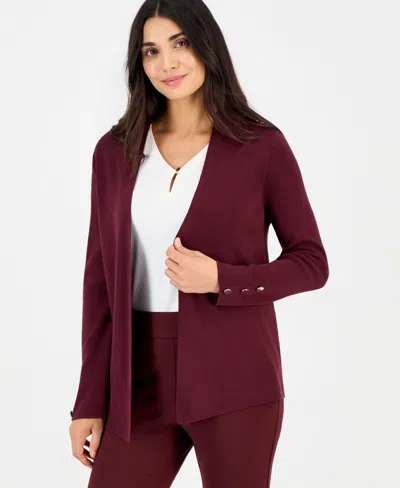 Anne Klein Essentials Petite Open-front Side-slit Cardigan In Barolo