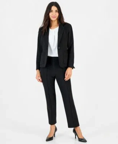 Anne Klein Essentials Petite Patch Pocket Notch Collar Stretch Blazer Pull On Pintuck Scuba Pants In Anne Black