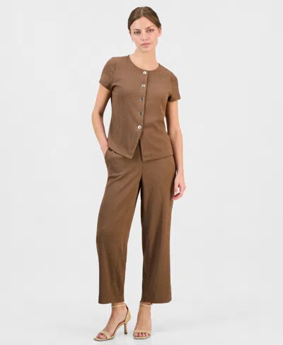 Anne Klein Essentials Petite Pebble-texture Knit Pull-on Pants In Burgundy