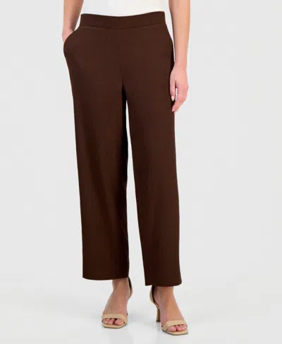 Anne Klein Essentials Petite Pebble-texture Knit Pull-on Pants In Brown