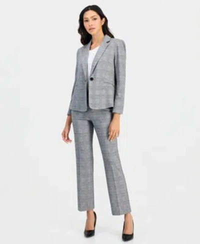Anne Klein Essentials Petite Plaid One Button Blazer Plaid Pull On Ankle Pants In Anne Black,white Dove