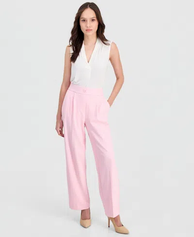 Anne Klein Essentials Petite Pleated Faux-fly Pull-on Pants In Pink