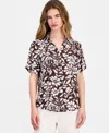Anne Klein Essentials Petite Printed Button-front Top