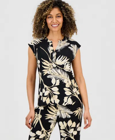 Anne Klein Essentials Petite Printed Short-sleeve Top In Multi