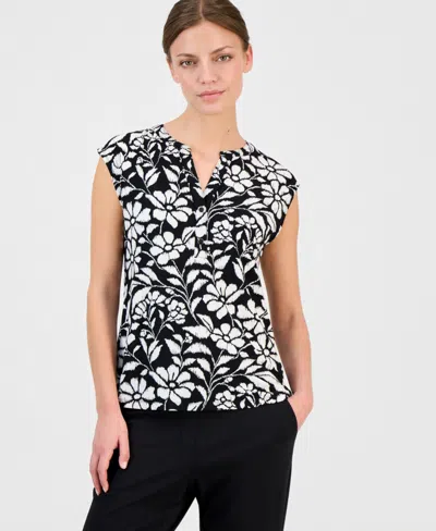 Anne Klein Essentials Petite Printed Short-sleeve Top In Multi
