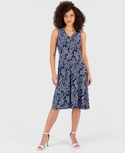 Anne Klein Essentials Petite Printed Sleeveless Midi Dress In Begonia Red Multi