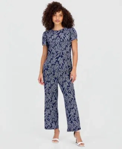Anne Klein Essentials Petite Printed Tulip Sleeve Top Printed High Rise Pull On Pants In Anne Black,vicuna