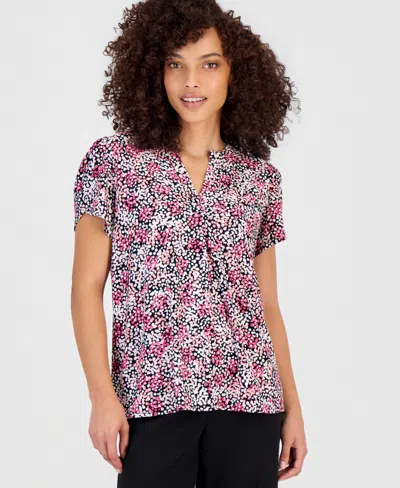 Anne Klein Essentials Petite Printed Tulip-sleeve Top