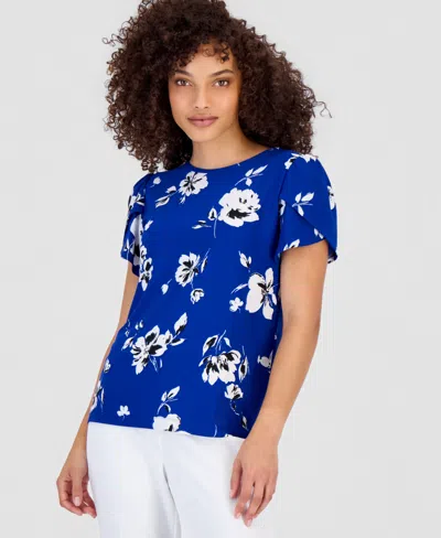 Anne Klein Essentials Petite Printed Tulip-sleeve Top