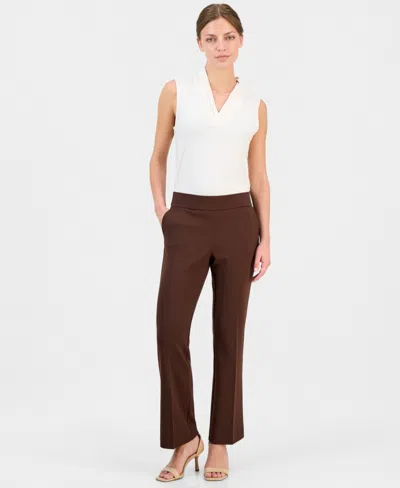 Anne Klein Essentials Petite Pull-on Knit Trousers In Brown